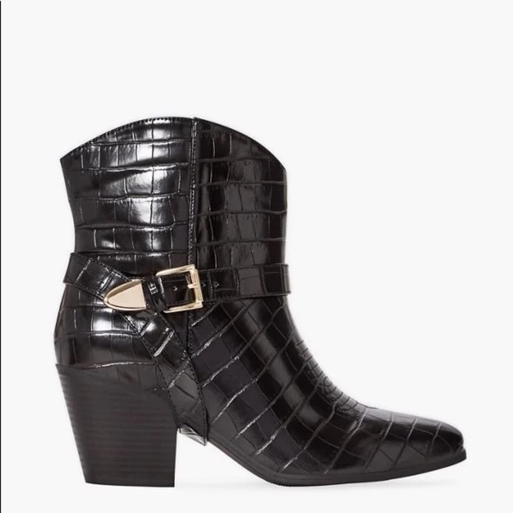 •• ShoeDazzle, Elora Western Bootie with Buckle in Black 9.5••